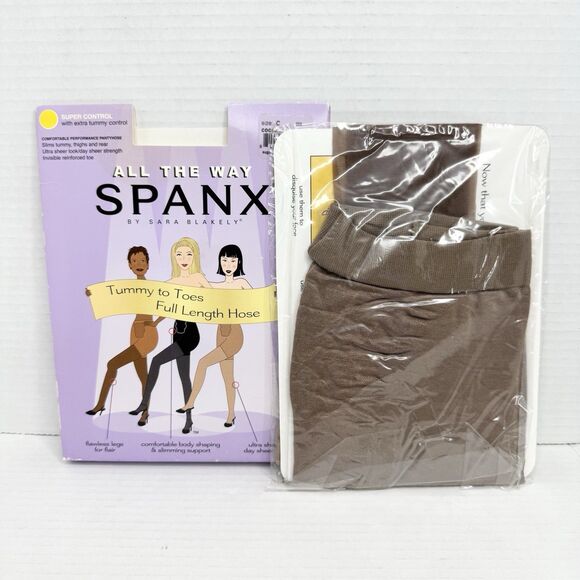 Vtg All The Way Spanx by Sara Blakely Full Length Pantyhose Cocoa Brown Size C - Picture 2 of 9